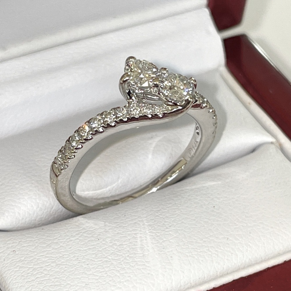 Solid Stamped 14K White Gold Ever Us Moi Toi Natural Diamond Bypass Ring